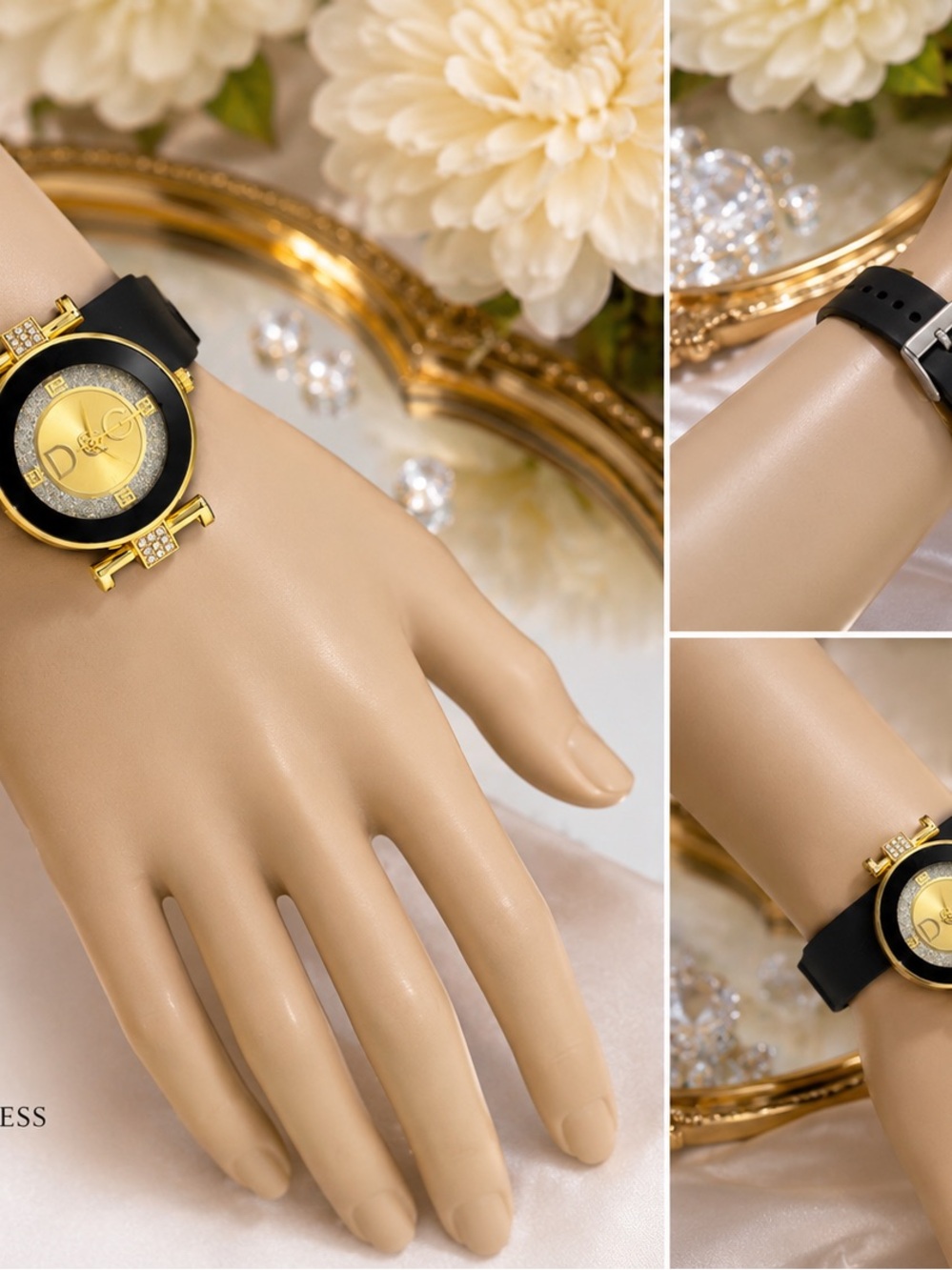 Luxury Women’s Black & Gold Watch | Rhinestone Fashion Watch | - Picture 2 of 2